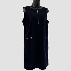 St. John Sleeveless Half Zip-Front Sheath Dress in Navy | Size 8